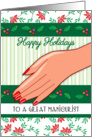 Christmas Card for Manicurist, hand, holly card