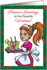 Christmas for Waitress, holly, poinsettias card