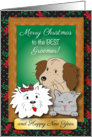Merry Christmas to Groomer, animals, poinsettias card