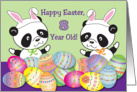 Happy Easter 8 yr. old, pandas, decorated eggs card