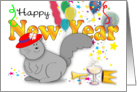 New Year, red hat squirrel, celebration card