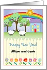 Custom Name Happy New Year, Folk Art, rainbow card