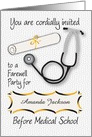 Custom Name Farewell Party, Medical School, stethoscope card