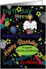 Birthday for Social Worker, male, cupcake, balloons card