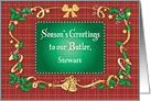 Custom Christmas for Butler, golden ribbon, bells, bow card