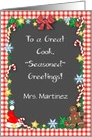 Custom Christmas for Cook, gingerbread, candy canes card