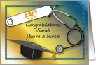 Congratulations, Sarah, nursing degree, diploma, stethoscope card