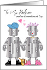 Humorous Commitment Day to Partner, robots, hearts card