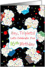 Happy 16th Birthday for Triplets, cupcakes card