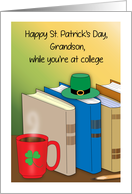 St. Patrick’s Day, grandson, at college, shamrock, books card