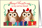Merry Christmas, Red Hat Friend, Owls, Presents card