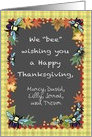 Custom Name Bee Thanksgiving, Leaves, Berries card