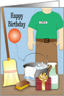 Birthday for Cleaning Man, Broom, Bucket, Spray card