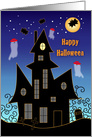 Halloween, Red Hats, Ghosts, Spooky House, Bats card