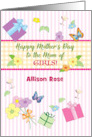 Custom Name Mom of Girls Presents Flowers card