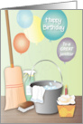 Birthday Janitor Balloons Cleaning Supplies Cupcake card