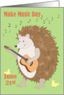 Happy Make Music Day June 21st Hedgehog Cartoon card