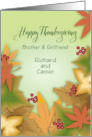 Custom Thanksgiving to Brother and Girlfriend Autumn Leaves card