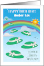 Birthday Green Hat Lady Custom Name Scout card