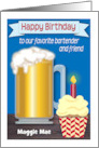 Bartender Birthday Custom Name Mug Cupcake card