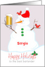 Custom Name Snowman Bartender Mug of Beer card