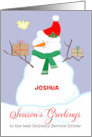 Custom Name Snowman Package Delivery Service Driver card