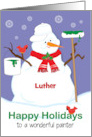Custom Name Painter Happy Holidays Snowman card
