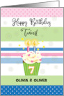 Custom Seven Year Old Twin Birthday Cupcake card
