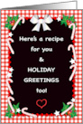 Holiday Greetings Recipe Card Candy Canes Holly card