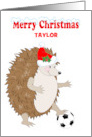 Custom Name Soccer Christmas Hedge Hog card