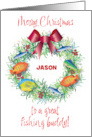 Custom Name Fishing Christmas Wreath card