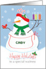 Custom Christmas Snow Woman For Waitress card