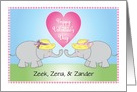 Custom Name Elephant Theme Valentine’s Day card