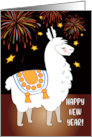 Llama Theme New Year Fireworks card