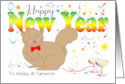 Custom Name Squirrel New Year Champagne Glasses card