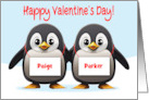 Custom Name Twins Penguins Valentine card