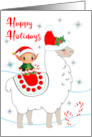 Llama And Elf Christmas Happy Holidays card