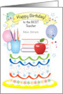 Custom Name Teacher Birthday Cake Apple card