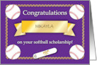 Congratulations Custom Name Softball Scholarship card