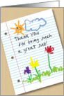 Thank You, to Substitue Teacher, child-like drawing card
