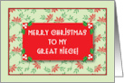 Merry Christmas to Great Niece, Money Card