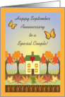 Happy September Anniversary, fall leaves, trees card