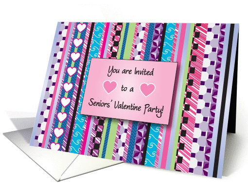Valentine's Day Invitation for Seniors' Party, colorful stripes card