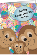 Easter Greetings, monkey theme, decorated eggs card
