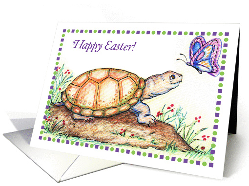 Happy Easter, turtle/tortoise theme, butterfly card (1004789)