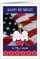 Happy Birthday to Military Cousin, USA Flag, cupcake card