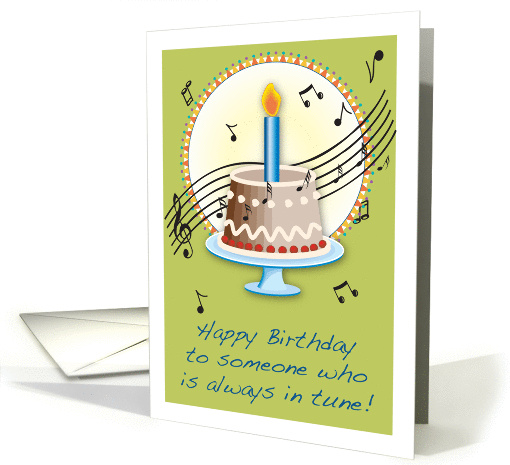 Birthday to Musician, cake, candle, music notes card (1016299)