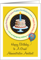 Birthday to administrative assistant, cake, candle card