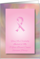 Invitation to 5 yr. Survival of Breast Cancer, pink ribbon card