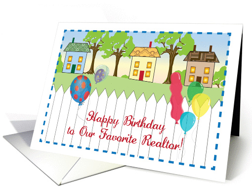Birthday to Realtor, folk art, houses, fence card (1020701)